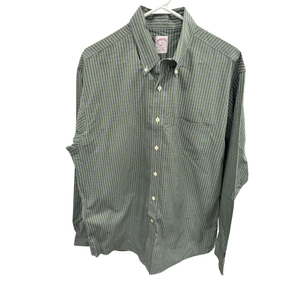 Brooks Brothers 346 Mens Green Plaid Non-Iron Cotton Button Down Shirt M